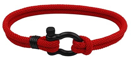 BIYONGDE Red Nautical Sailor Rope Wrap Bracelet Wristband Bangle Steel Screw Marine Anchor Shackles, Two-row