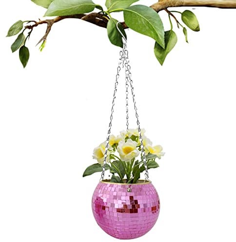 SYNYEY Disco Ball Planter | Silver Mirror Ball Planter,6-inch Farmhouse Cute Planters Hanging Baskets For Plants Indoor Hanging Container