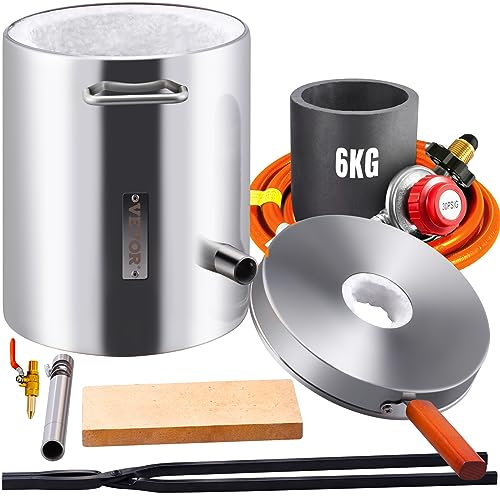 VEVOR Propane Melting Furnace Kit, 6KG Large Capacity Foundry Home Kilns, Blacksmithing Forge w/Crucible & Tongs Kiln, Stainless Steel Smelter, For Metal Scrap Recycle, Gold Copper Silver Casting