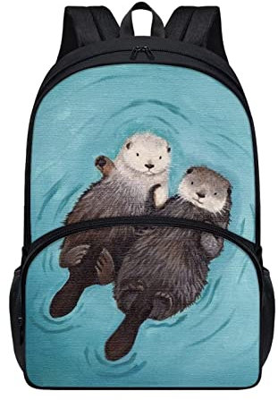 HUIACONG Niedlicher Otter Kinder-Rucksack, leicht, College-Studenten-Rucksack, Tagesrucksack, strapazierfähig, Büchertasche für Kinder, Mädchen, 42 cm, Grün, Süßes Otter Grün, Einheitsgröße