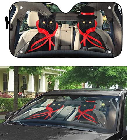 Parasol Luna De Coche Gato De Halloween Vampiro Negro Conducción Parasol Parabrisas Coche Portátil Parasol Coche Delantero Universal para Furgonetas Coches Camión L