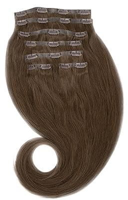 GLOBAL EXTEND® Clip-in-Extensions nahtlos I 100% Echthaar I Angenehmes Tragen | Einfaches Befestigen I Dichte und Volumen I Große Farbauswahl I Komplettes Set (40 cm, schokobraun)