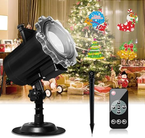 Bomkim Proiettore Natale Esterno Proiettore LED Natale Halloween Proiettore Fiocchi di Neve Proiettore Luci Effetto 16 Modello Modello con Telecomando per Esterno Giardino Natale Decorazione