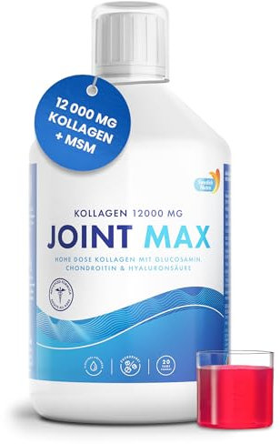 Joint MAX 500ml I Collagene Idrolizzato Puro (Tipo I, II e III) I Glucosamina, MSM, Condroitina, Curcuma, Acido ialuronico, Vit C I Aroma 100% Naturale I Senza Zucchero - Fornitura per 20 Giorni