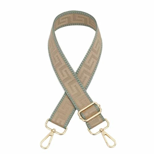 SHTGOI Taschengurte zum Wechseln Solide Farbe Tasche Schulterriemen mit Labyrinth-Muster und Grün Kante 3.8cm Breit Umhängegurt mit Hellgold Karabiner Taschenriemen für CrossbodyTasche Khaki1#