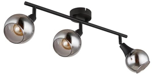 Globo Deckenlampe Deckenleuchte Wohnzimmerleuchte Esszimmerlampe Schlafzimmerleuchte, Metall Glas schwarz rauchfarben, 3 Flammig E14, L 45 cm