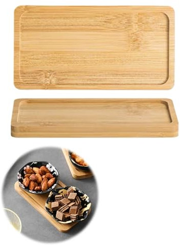 2 Stück Bambus Tablett Holz Servierplatte Holztablett Deko länglich Deko-Teller Serviertablett Holz Ovale Holztabletts Blume Pflanze Sukkulenten Tablett Kleine Rundes für Untersetzer Tee (Rechteck)