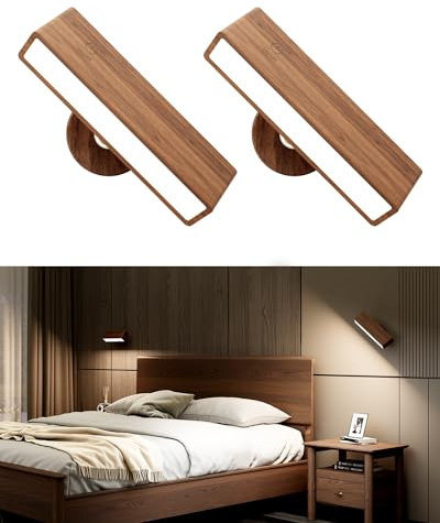 DetarZinLED Battery Operated Wall Lights, Wireless Rechargeable Sconce, Mounted Reading Light, Dimmable Magnetic Lamp, Rotatable LED for Bedroom, Living Room (2 Pack)