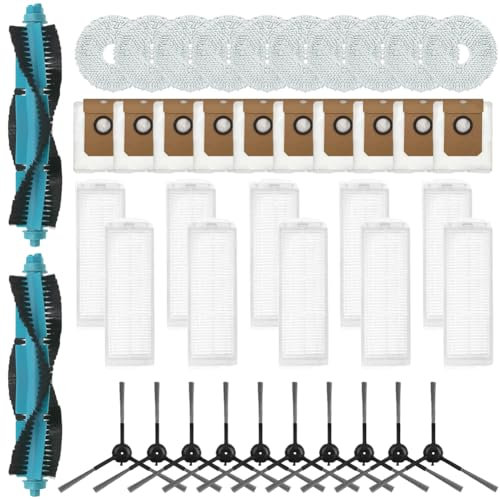 Donkivvy Juego de 42 accesorios de repuesto compatibles con Cecotec para aspiradoras robot CONGA 11090, 2 cepillos de rodillo, 10 cepillos laterales, 10 filtros HEPA, 10 paños de fregona, 10 bolsas de