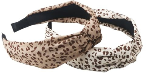 scicent Head Bands 2 Pack Leopard Print Headbands for Girls Knotted Alice Bands Adult Women Boho Wide Fabric Hairband No Slip Elastic Fashion Hair Accessories 10419