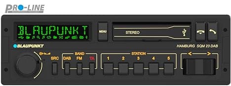 Blaupunkt Hamburg SQM 23 DAB, 1-DIN Autoradio in Youngtimer-Design, Retroradio, Vintageradio DAB+, Bluetooth, Freisprecheinrichtung, 2xUSB, Aux-Eingang, Sub-Out, Variocolour Display, 200W