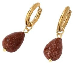 CuLtP Ohrhänger Mit Wassertropfen Aus Natürlichem Gold, Sandstein, Handgefertigte Edelstein Chakra Kristall Ohrringe, Huggie Ohrringe, Schmuckgeschenk Für Frauen Und Mädchen