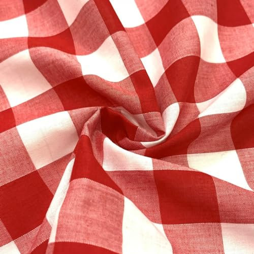 EU Fabrics Tissu en polycoton à carreaux vichy – Tissu en mélange de polyester et de coton – Idéal pour vêtements, nappes et travaux manuels (rouge, 1 m x 112 cm)