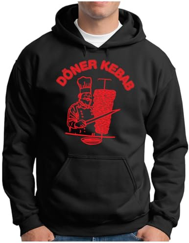 OM3® Döner Kebab Hoodie - Herren - Dönergrill Logo Dönerspieß Fun - Kapuzen-Pullover Schwarz, M