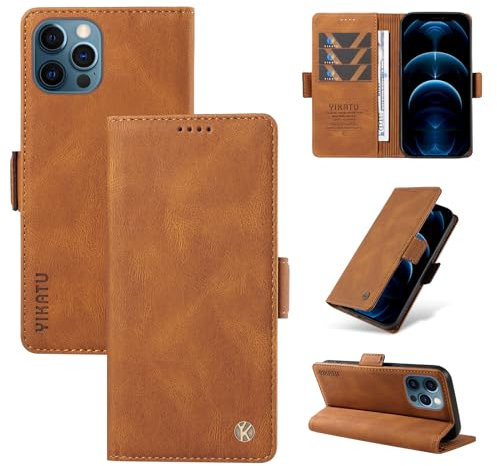NEXCURIO Wallet Case Compatible with Apple iPhone 12 / iPhone 12 Pro Phone Case Purse with Card Holder Kickstand Leather Mobile Folio Book Flip Case Folding Cover Shockproof Men Women - Brown