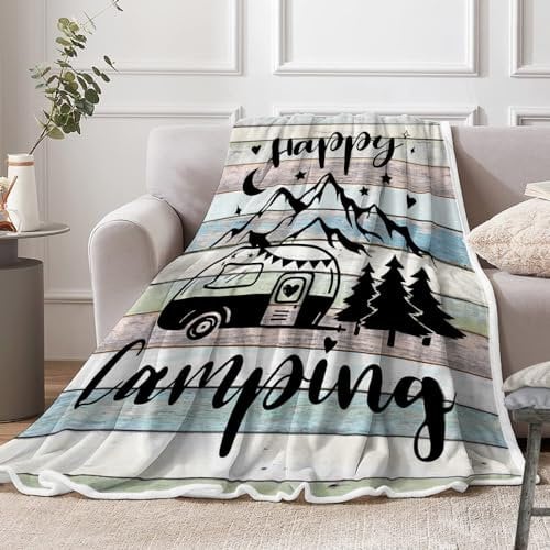 Wohnwagen-Überwurfdecke, Camping-Fleecedecke, weich, Flanell, warm, Vintage-Reiseanhänger, Überwurfdecke, Reise-Camping-Bettdecken für Sofa, Couch, Schlafzimmer