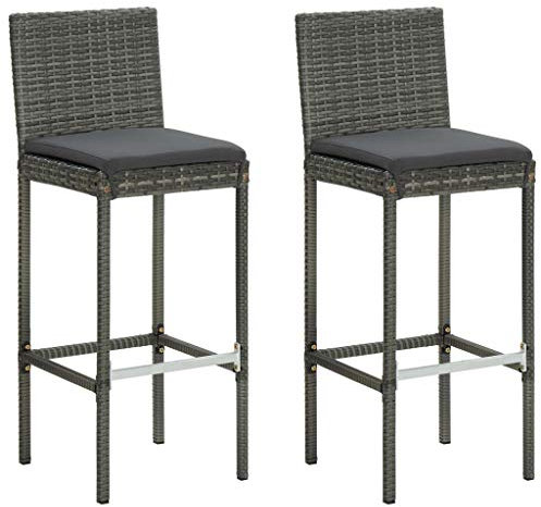 Willood Garten-Barhocker mit Kissen 2 STK. Grau Poly Rattan