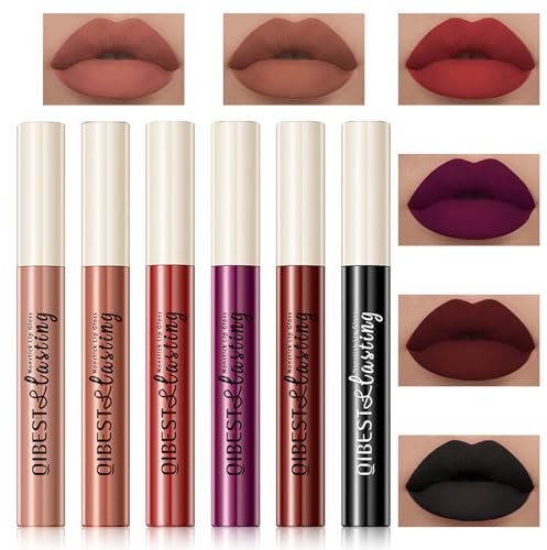 Likesing 6 Stück Schwarzer Lippenstift Set 24 Stunden Halt Lipgloss Matte Black Lipstick Lip Gloss Long Lasting Schwarz Lippenstift Lip Balm Lipgloss Halloween Geschenk Make up Damen Frauen