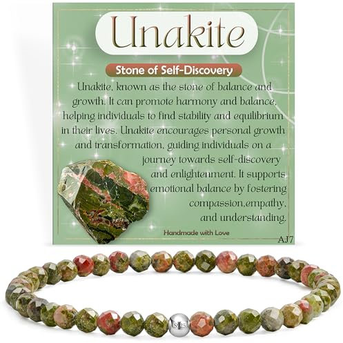 Unakit - Selbstentdeckung - Edelstein Perlen Armband für Frauen, 4mm Kristall Silber 925 Naturstein Schmuck Elastisch Armbänder Damen, Chakra Spirituelle Charms Armbänder Geschenke