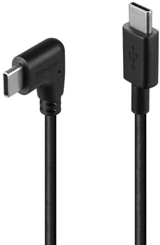 LINDY 0.5m USB 2.0 Type C Cable with 1 x 90° Right-Angle USB Type C Connector – Ideal for Tight Spaces, 60W power delivery for charging, 480Mbps Data Transfer, for laptop, tablet & mobile phones