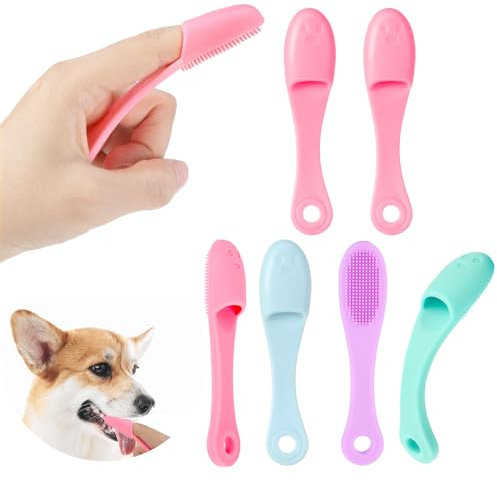 YUXIANLB Hundezahnbürste, Fingerzahnbürste, Welpen-Zahnbürste, 6 Stück, weiche Silikon-Zahnbürste mit langem Griff, Mundreinigung, wiederverwendbar, für Hunde, Katzen, Haustier-Zahnpflege,