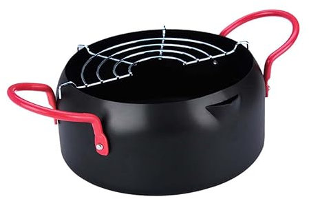 Garneck Pentola Per Friggitrice Profonda Da 22 Cm Padella in Ferro Griglia Staccabile Pentola Per Friggere Adatta Per Fornelli A Gas/induzione/elettrici