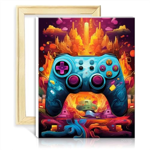 TANGFEIY Malset für Wanddekoration, Gamecontroller, Ölgemälde, digitales Kunstwerk zum Selbermachen mit Pinseln und Acrylpigmenten für Wanddekoration mit Rahmen (30 x 40 cm)