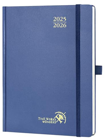 POPRUN Kalender 2025 2026 Buchkalender Hardcover, ca. A5 (22 x 16,5 cm), 17-Monate-Terminplaner (Aug.2025-Dez.2026), Wochenplaner 1 Woche 2 Seite mit Zertifiziertem Papier - Marineblau