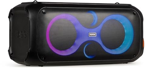 Fenton Core120 - Altavoz portátil Bluetooth 5.3 de 180W con batería de 12h, micrófono para Karaoke, Mando a Distancia y Correa, Ideal para Fiestas, Exteriores o Uso móvil, Negro