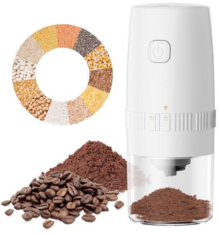 Molinillo de café eléctrico, molinillo portátil de pimienta y sal con grosor ajustable, molinillo automático de granos de café recargable por USB para cocina, barbacoa, restaurante (blanco)