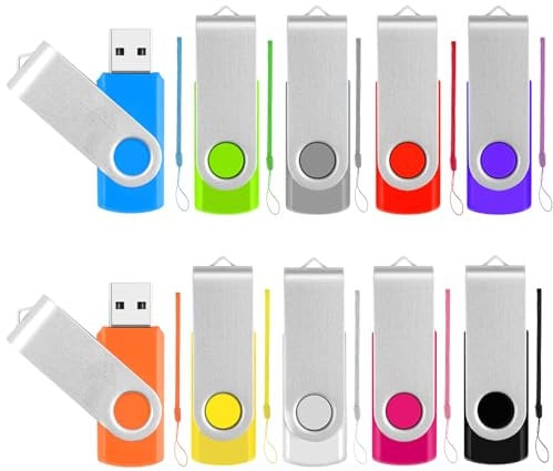 128MB USB Stick 10 Pack Flash Drive, USB 2.0 Memory Stick Pen Drive USB Flash Drives with LED Light, Multicolor Memory Sticks Thumb Drive USB Key with Keychain for Data Photo File Storage in Office