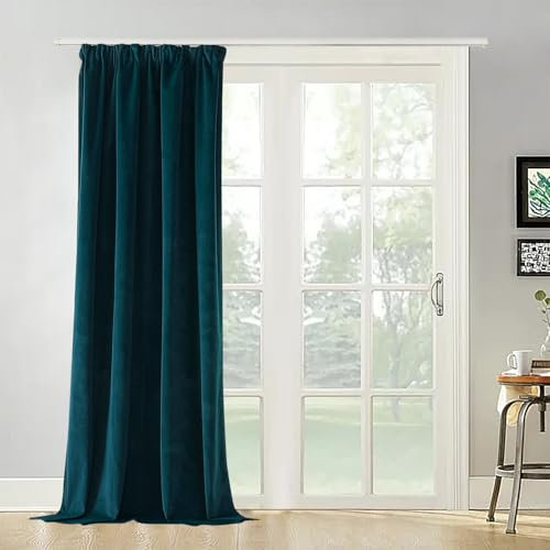 Joydeco 100% Blickdicht Samt Vorhang mit Kräuselband Anpassen Blaugrün Schienensystem Schiebevorhang Verdunkelung Thermovorhang Kälteschutz Gardinen Schlafzimmer Wohnzimmer Curtains 1 Stück