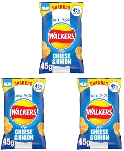 Walkers Less Salt Mild Cheese & Onion 45G, Blue (Pack of 3)