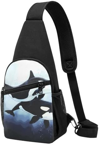 Killer Whale Delphin bedruckte Brusttasche für Herren und Damen, Outdoor-Umhängetasche, Bauchtasche, Wandern, Brusttaschen, Sport, Tagesrucksäcke, Schwarz , Einheitsgröße, Lässiger Tagesrucksack