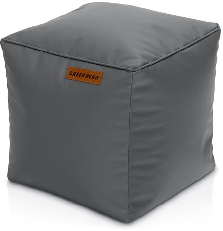 Green Bean Sitzhocker aus Kunstleder - Pouf mit EPS Perlen Füllung - 40 x 40 cm - perfekte Ergänzung zum Sitzsack - Sitzwürfel Sitzkissen Hocker Fußhocker - Grau