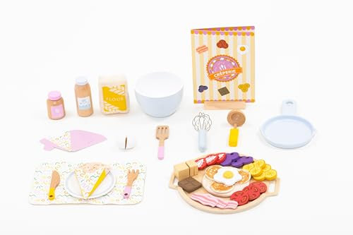 UMU® Pfannkuchen Spielset aus Holz – mit Pfanne, Wender, Sirup und mehr, Pancake-Set Spielzeug für Kinder, 44-TLG. Küchenzubehör für kleine Köche ab 3, 4, 5 Jahre