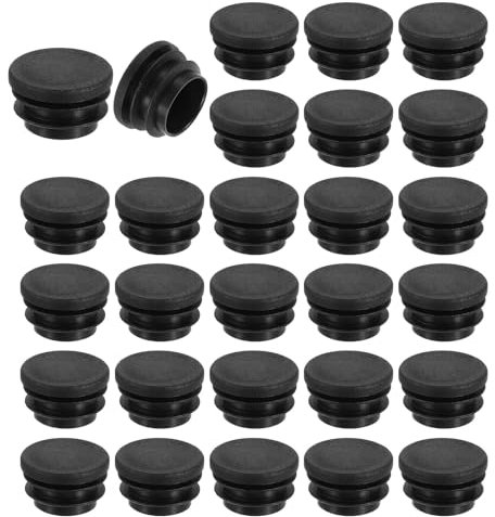 QUARKZMAN 28 Stück Runde Abdeckkappen, Schwarze Blindstopfen, Rohrabdeckung aus Polyethylen 28mm (1,1 Zoll) Möbelbeinrohr Einsatz Kunststoffkappen, Verschlusskappe für Stuhl Sofa Regal