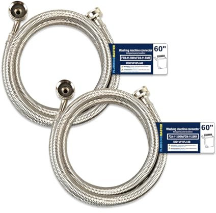 （40 Pack）PLUMBINGMASTER 5Ft Washing Machine Hoses, Washer Hoses with 90 Degree Elbows Universal Stainless Steel Washing Machine Supply Lines Braided Washer Hoses for Washing Machine