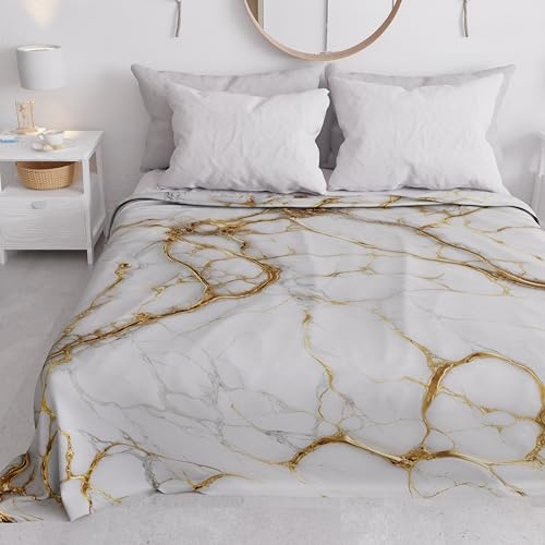 PETTI Artigiani Italiani Tagesdecke für französisches Bett, Frühling, Sommer, leichte Decke für französisches Bett, weißes Marmor, 100% Made in Italy