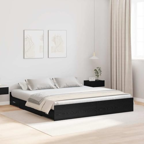vidaXL Bettgestell mit Stauraum Schwarz Eichen-Optik 200 x 200 cm, Schlafzimmer, minimalistisches Design, praktisches Schlafbett für cleveren Stauraum, Moderne Möbel für Raummanagement