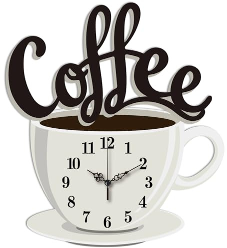 CONCHLERY Wall Clock Coffee Text Irregular Flat Printing 14.5 Inch | Coffee Text Irregular Flat Printing Wall Clock for Living Room Bedroom and Office