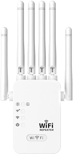 Leistungsstarker WLAN-Repeater für zu Hause, 1200 Mbps WiFi Extender 5 GHz & 2,4 GHz Dual Band WLAN-Verstärker unterstützt Repeater/Router/AP-Modus, 6 Antennen, 2 LAN-Ports, geeignet für Zuhause, Büro