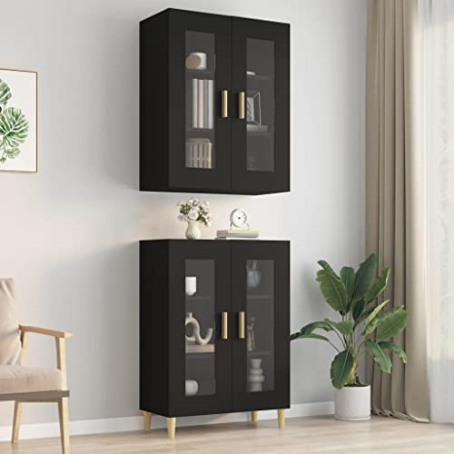 Tonture Schwarzer Hängeschrank, 69,5x34x90 cm, Holzwerkstoff, Glas, Wandmontage, Küchenschrank, Stauraum für Küche, Wohnzimmer, Flur