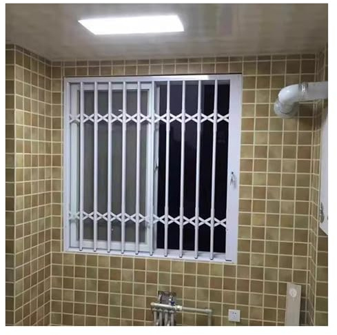 Weiße Fenstergitter für mehr Sicherheit Innenbreite 28, 32, 36, 40, 44, 48 Zoll, zusammenklappbare Schiebefenster aus Aluminiumlegierung mit Schlössern(W36xH36in/90x90cm)