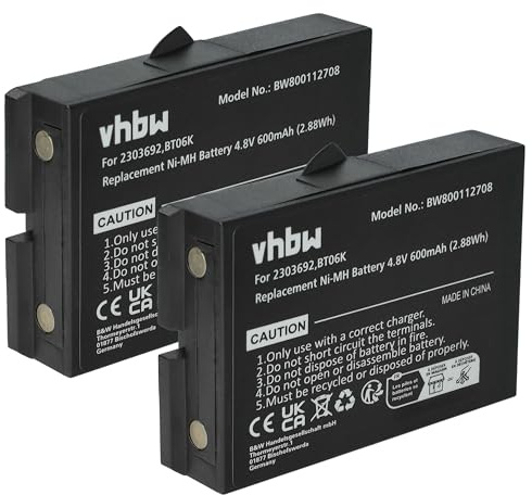 vhbw 2X Akku Ersatz für Ikusi BT06K | 2303692 für Industrie-Funkfernsteuerung Fernbedienung (600 mAh, 4,8 V, NiMH) - Schwarz