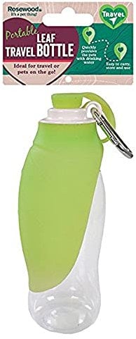 Rosewood Gourde À Eau De Voyage pour Chien, Facile À Utiliser, avec Écuelle en Forme De Feuille Élégante, Verte pour Chien
