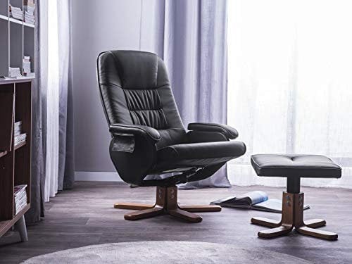 Supply24 since 2004 Leder Massagesessel Basel schwarz TV Leder Sessel Creme Weiss mit Hocker Schöner günstiger Fernsehsessel für Wohnzimmer
