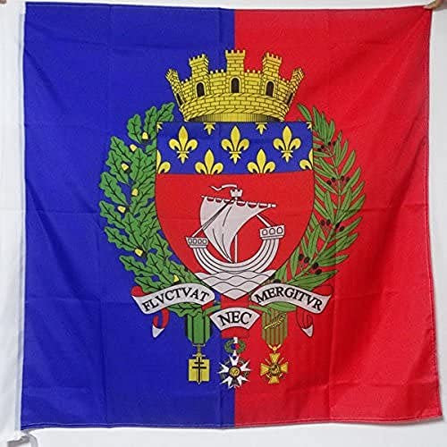 AZ FLAG - Drapeau Ville de Paris avec armes - 90x90 cm - Drapeau Parisien Avec Écusson - Armoiries 100% Polyester Avec Fourreau et Cordelette - Pavillon 80 g