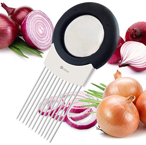 ORBLUE Stainless Steel Onion Holder and Slicer - Essential Kitchen Helper, Vegetable and Meat Cutter, Chopper and Odor Remover - Versatile Kitchen Gadget and Tool