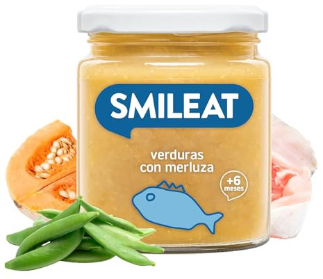 Smileat - Tarrito infantil de Verduras con Merluza - para Peques +6 Meses - Sin Azúcar ni Sal Añadido - Materia Prima de Calidad. Textura Suave y Fácil de Comer - 230g